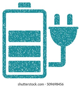 Charge Battery grainy textured icon for overlay watermark stamps. Flat symbol with unclean texture. Dotted vector soft blue ink rubber seal stamp with grunge design on a white background.