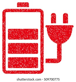 Charge Battery grainy textured icon for overlay watermark stamps. Flat symbol with unclean texture. Dotted vector red ink rubber seal stamp with grunge design on a white background.