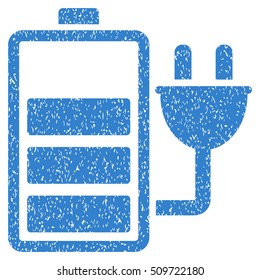Charge Battery grainy textured icon for overlay watermark stamps. Flat symbol with dust texture. Dotted vector cobalt ink rubber seal stamp with grunge design on a white background.
