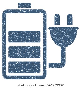 Charge Battery grainy textured icon for overlay watermark stamps. Flat symbol with dust texture. Dotted vector blue ink rubber seal stamp with grunge design on a white background.