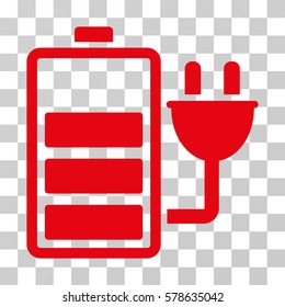 Charge Battery icon. Vector illustration style is flat iconic symbol, red color, transparent background. Designed for web and software interfaces.