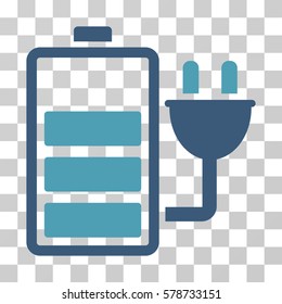 Charge Battery icon. Vector illustration style is flat iconic bicolor symbol, cyan and blue colors, transparent background. Designed for web and software interfaces.