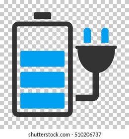 Charge Battery interface toolbar icon. Vector pictograph style is a flat bicolor symbol, blue and gray colors, chess transparent background.