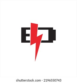 Cargar el icono del vector de la batería con la letra E. concepto eléctrico