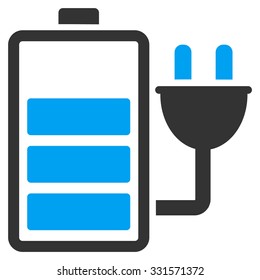 Charge Battery vector icon. Style is bicolor flat symbol, blue and gray colors, rounded angles, white background.