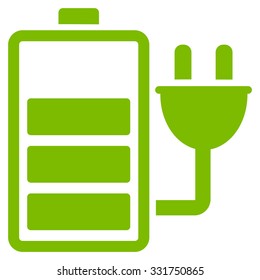 Charge Battery vector icon. Style is flat symbol, eco green color, rounded angles, white background.