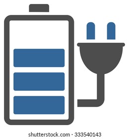 Charge Battery Vector Icon. Style Is Bicolor Flat Symbol, Cobalt And Gray Colors, Rounded Angles, White Background.