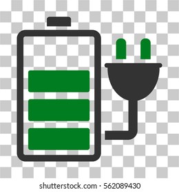 Charge Battery vector pictogram. Illustration style is flat iconic bicolor green and gray symbol on a transparent background.