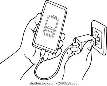 charge the cellphone  line vector illustration isolated on white background