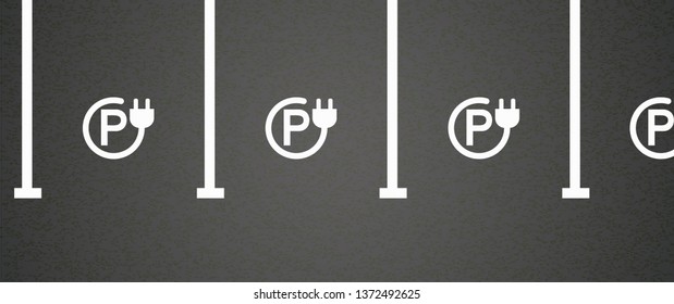 Charge Charging Point Area, Cable Battery E Bike Station. For Electric Ebike Scooter Logo. Fector Bicycle Icon Or Sign. Valet Parking For Plug Or Unplug Bikes Or Car Zone Symbol.  For E-car Or E Car.