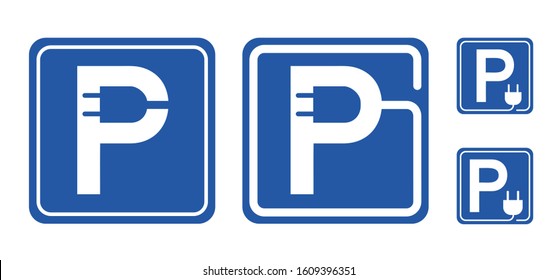 Charge Charging Point Area, Cable Battery E Bike Station. For Electric Ebike Scooter Logo. Fun Vector Bicycle Icon Or Sign. Parking For Plug Or Unplug Bikes Or Car Zone Symbol. Pinpoint, Pin Location