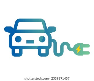 charge an electric car with electricity. connecting the car with a socket. flat vector illustration.