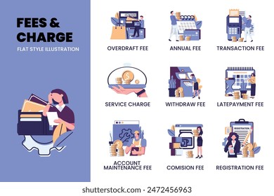charge and fee related set flat style illustration vector design