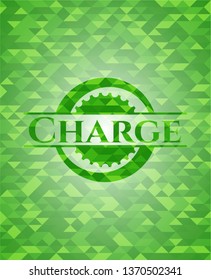 Charge green emblem. Mosaic background