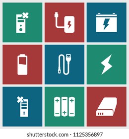 Charge icon. collection of 9 charge filled icons such as wire, battery. editable charge icons for web and mobile.