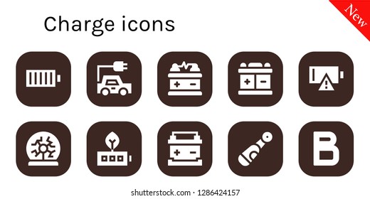  charge icon set. 10 filled charge icons. Simple modern icons about  - Full battery, Electric car, Battery, Empty battery, Plasma ball, Electric, Bold