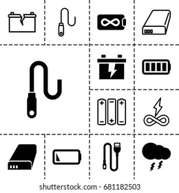 Charge icon. set of 13 filled and outline charge icons such as battery, wire, ful battery