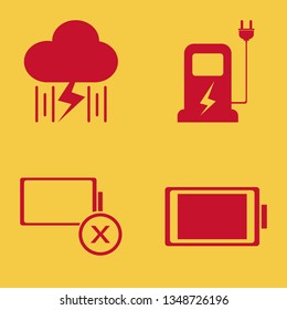 charge icon set with full battery, car charger and empty battery vector illustration