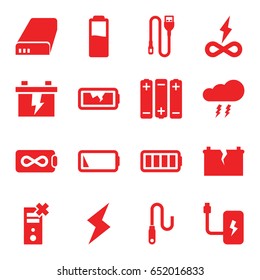 Charge icons set. set of 16 charge filled icons such as battery, wire, ful battery, flash, thunderstorm