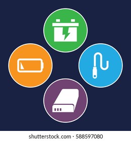 charge icons set. Set of 4 charge filled icons such as battery, wire