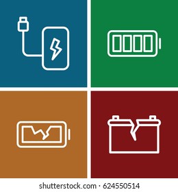 Charge icons set. set of 4 charge outline icons such as ful battery, broken battery