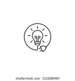 Charge idea, light bulb with energy plug. Vector icon outline template