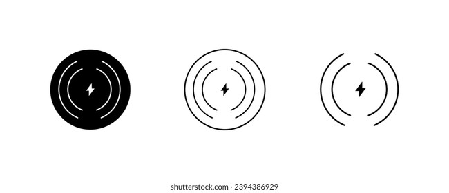 Charge indicator icons. Silhouette, lightning inside a circle, charging indicator. Vector icons