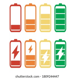 Charge level icons set. Battery charge. Phone battery.