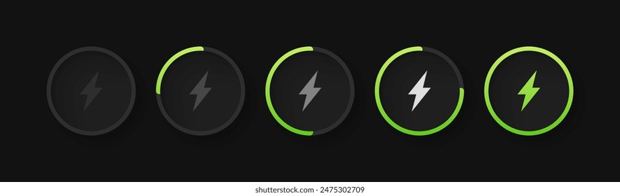 Charge Level Set Icons. Charging Icons. Flat style. Vector icons.