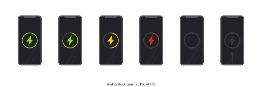 Charge level set icons. Flat style. Vector icons.