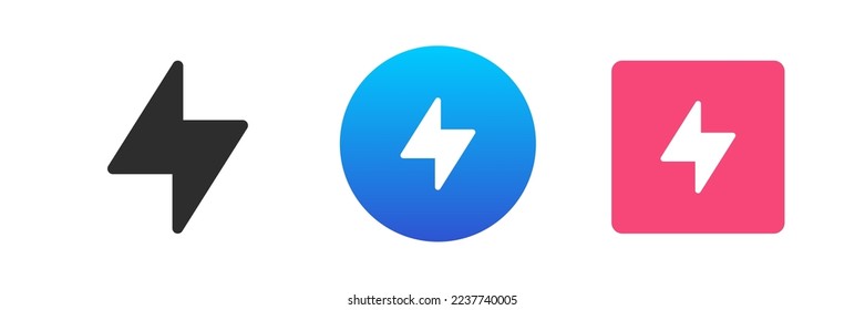 Charge lightning electricity power fast flash speed energy icon set vector flat illustration. Thunderbolt electric shock arrow shiny lighting indicator voltage capacity charger recharge technology