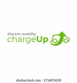 Charge Up Logo Template, Electrical Charging Station Vector Design, Electric Vehicle Icon, Green Electric Car Charging Point