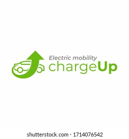 Charge Up Logo Template, Electrical Charging Station Vector Design, Electric Vehicle Icon, Green Electric Car Charging Point