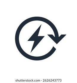 Charge and movement arrow. Additional energy.Vector linear icon isolated on white background.