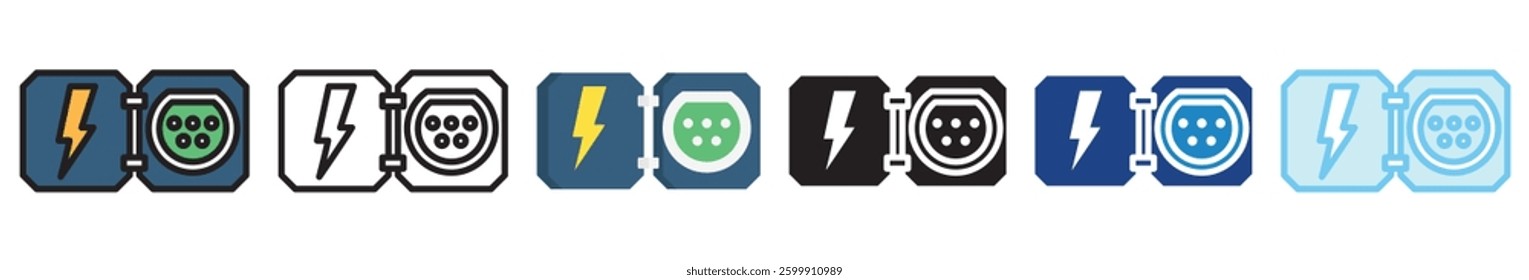 Charge multi style, mini illustration icon set. outline, flat, glyph, line color, UI, UX, app and web, digital or print. vector EPS 10 related to EV, electric car, transportation.