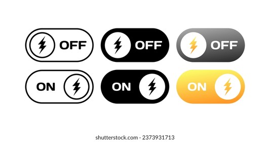 Charge on off icons. Different styles, lightning icons, charge on off. Vector icons