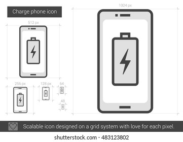 Charge Telefon, Vektorgrafik Symbol einzeln auf weißem Hintergrund. Gebührenpflichtiges Telefon-Line-Symbol für Infografik, Website oder App. Skalierbares Symbol, das auf einem Gittersystem entworfen wurde.