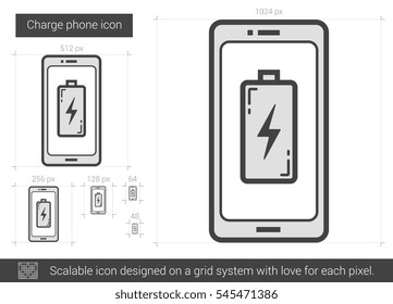 Cargar el icono de la línea vector del teléfono aislado en el fondo blanco. Cargar el icono de la línea telefónica para infografía, sitio web o aplicación. Icono escalable diseñado en un sistema de cuadrícula.