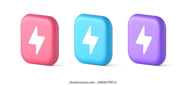 Charge power lightning button electricity thunderbolt arrow 3d realistic icon