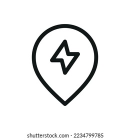 Charge station map pointer location isolated icon, electric vehicle charging station location vector icon with editable stroke