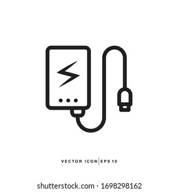 Charge Vector Icon - Device Electronic Powerbank Icon Vector Design Outline Style Symbol On Light Background 