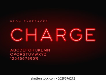 Charge vector linear neon typefaces, alphabet, letters, font, typography. Global swatches.