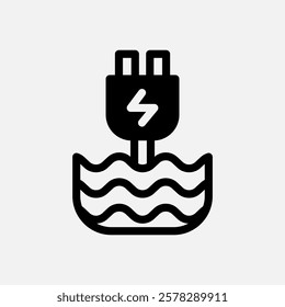 Charge water energy icon Semi solid, free energy, ecology, renewable and green energy concept. Black and semi solid icon.