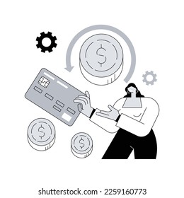 Ilustración vectorial de concepto abstracto Chargeback. Litigio de pago, devolución de pagos, recargo de tarjeta de crédito y débito, devolución en cuenta bancaria, transferencia de dinero minorista, solicitud de recuperación metáfora abstracta.