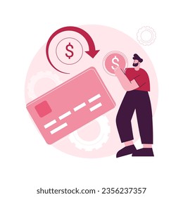 Ilustración vectorial de concepto abstracto Chargeback. Litigio de pago, devolución de pagos, recargo de tarjeta de crédito y débito, devolución en cuenta bancaria, transferencia de dinero minorista, solicitud de recuperación metáfora abstracta.