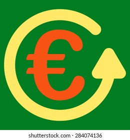 Chargeback from BiColor Euro Banking Icon Set. Vector style: flat bicolor, orange and yellow symbol, rounded angles, green background.