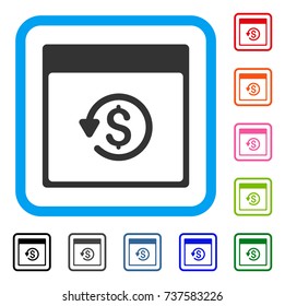 Chargeback Calendar Page icon. Flat grey iconic symbol in a light blue rounded rectangle. Black, gray, green, blue, red, orange color additional versions of Chargeback Calendar Page vector.