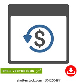 Chargeback Calendar Page icon. Vector EPS illustration style is flat iconic bicolor symbol, cobalt and gray colors.
