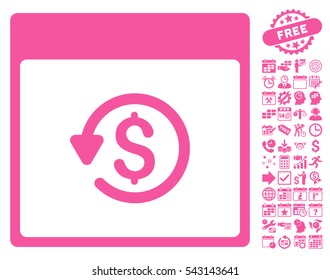 Chargeback Calendar Page pictograph with bonus calendar and time management pictures. Vector illustration style is flat iconic symbols, pink, white background.