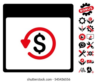 Chargeback Calendar Page pictograph with bonus options clip art. Vector illustration style is flat iconic symbols, intensive red and black, white background.